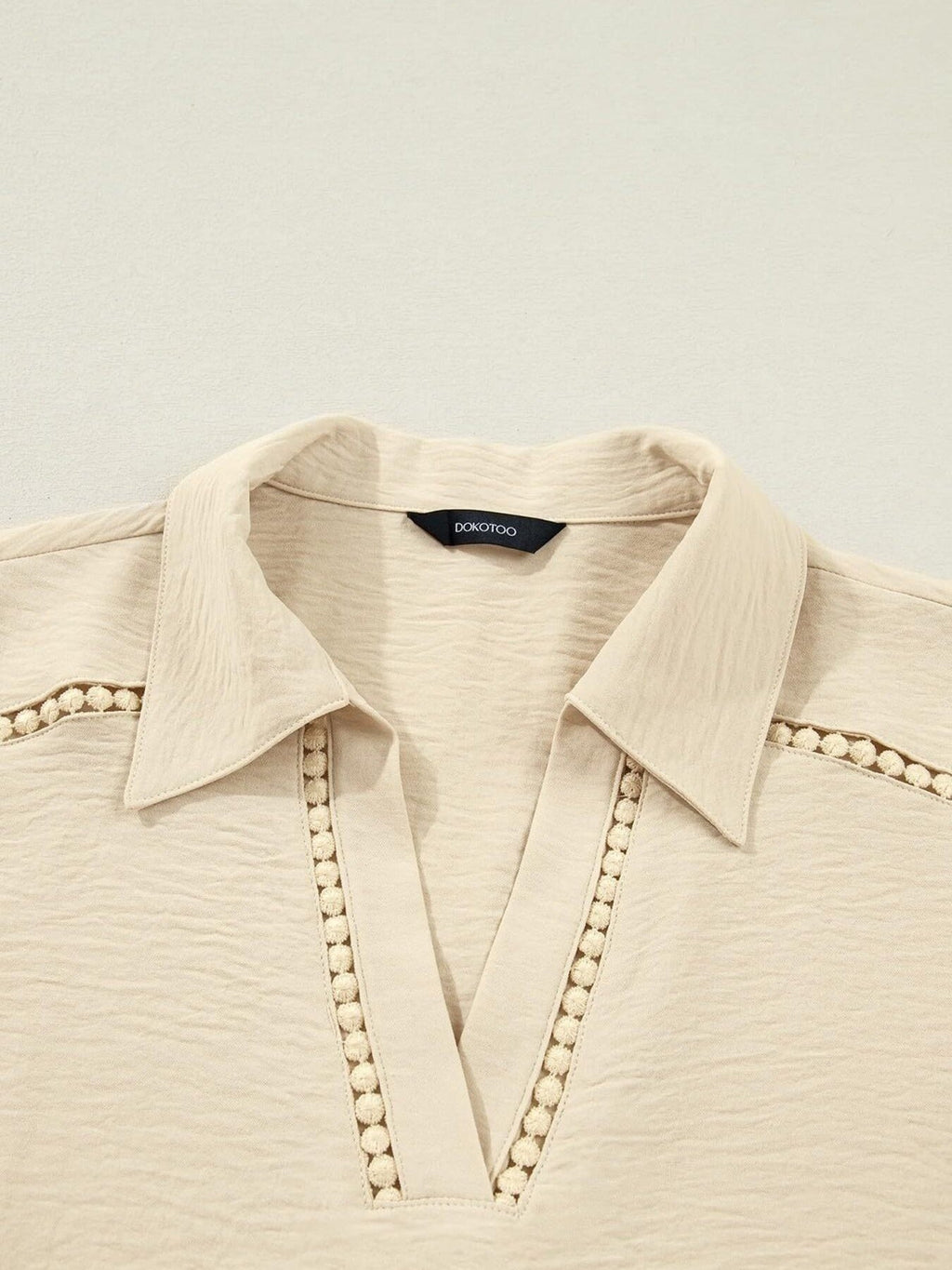 Women Johnny Collar Blouse with Cutout Details and Texture