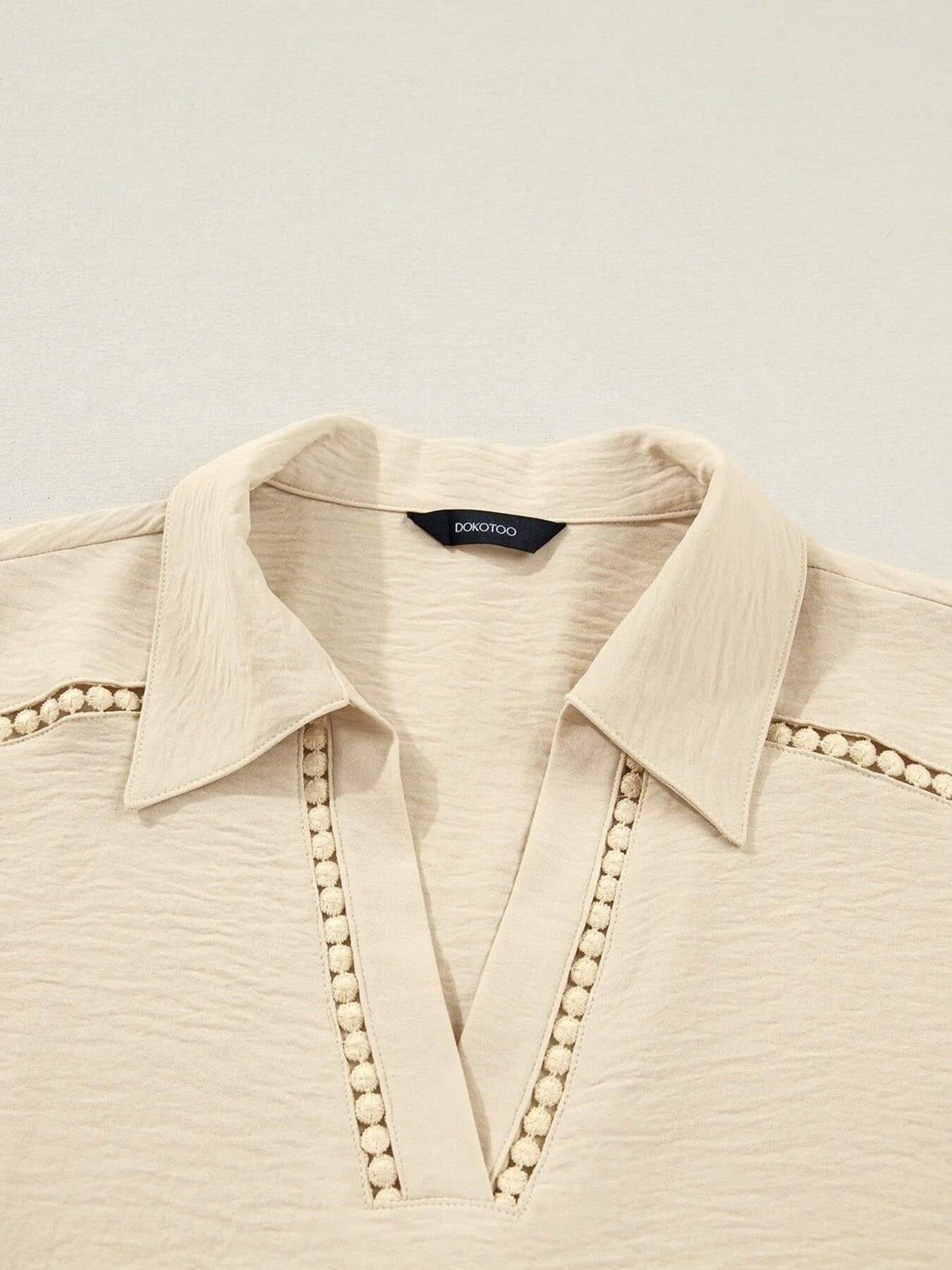 Women Johnny Collar Blouse with Cutout Details and Texture
