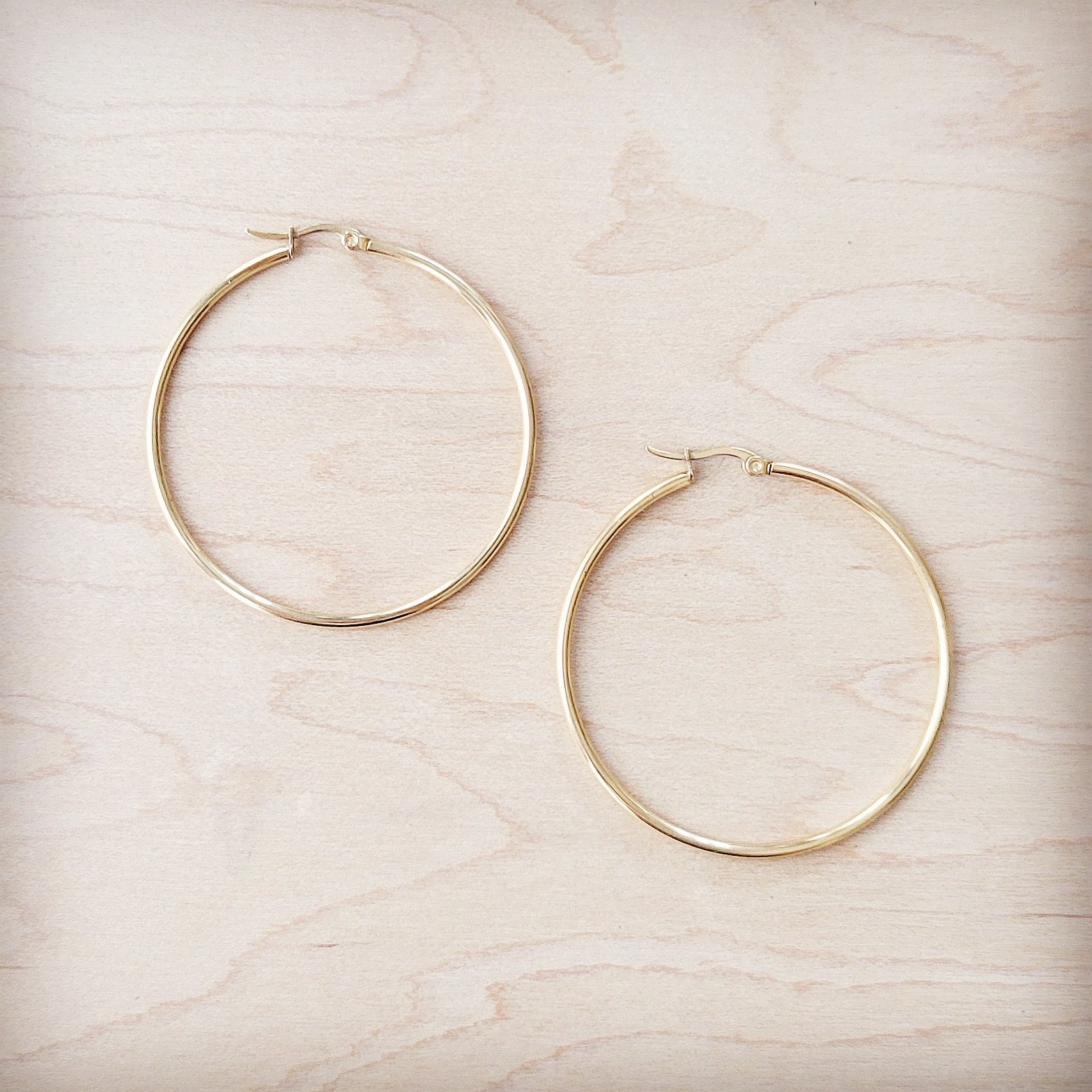 **Extra Large Stainless Steel Hoop Earrings 18K Gold Plating 219cc