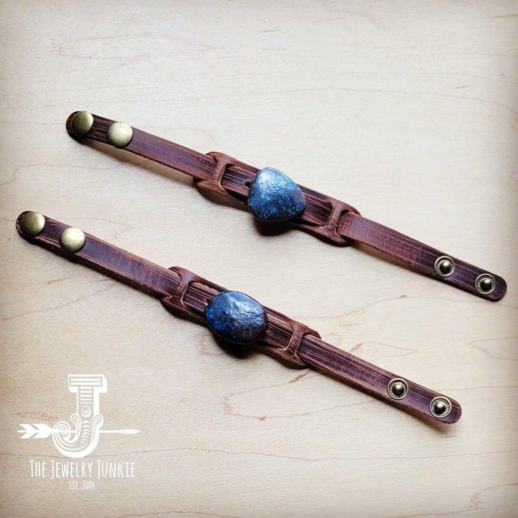 **Ocean Agate Slab on Narrow Leather Cuff 005K