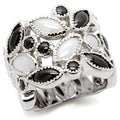 Rhodium Brass Ring with Milky CZ  in Multi Color Size 5