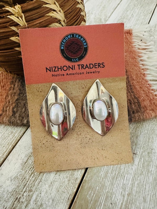 Navajo Freshwater Pearl & Sterling Silver Post Ear