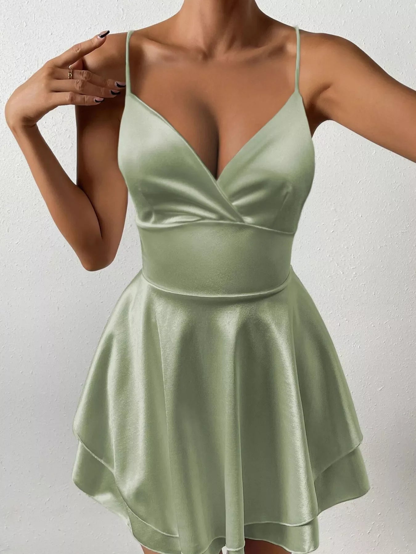 White Satin Layered Mini Cami Dress with Crisscross Tie Back