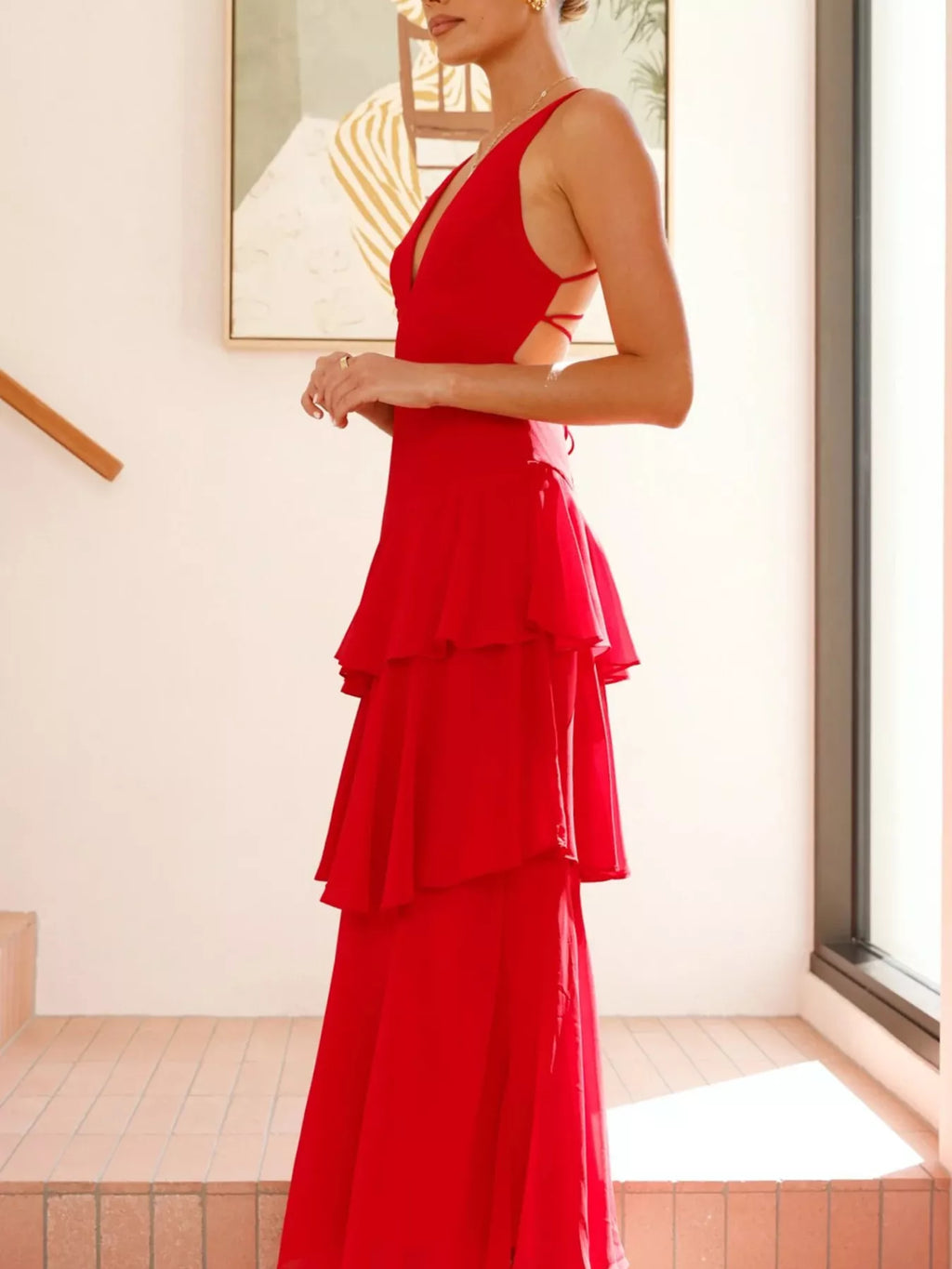 Yellow Sleeveless Ruffled Tiered Maxi Dress for Summer Events