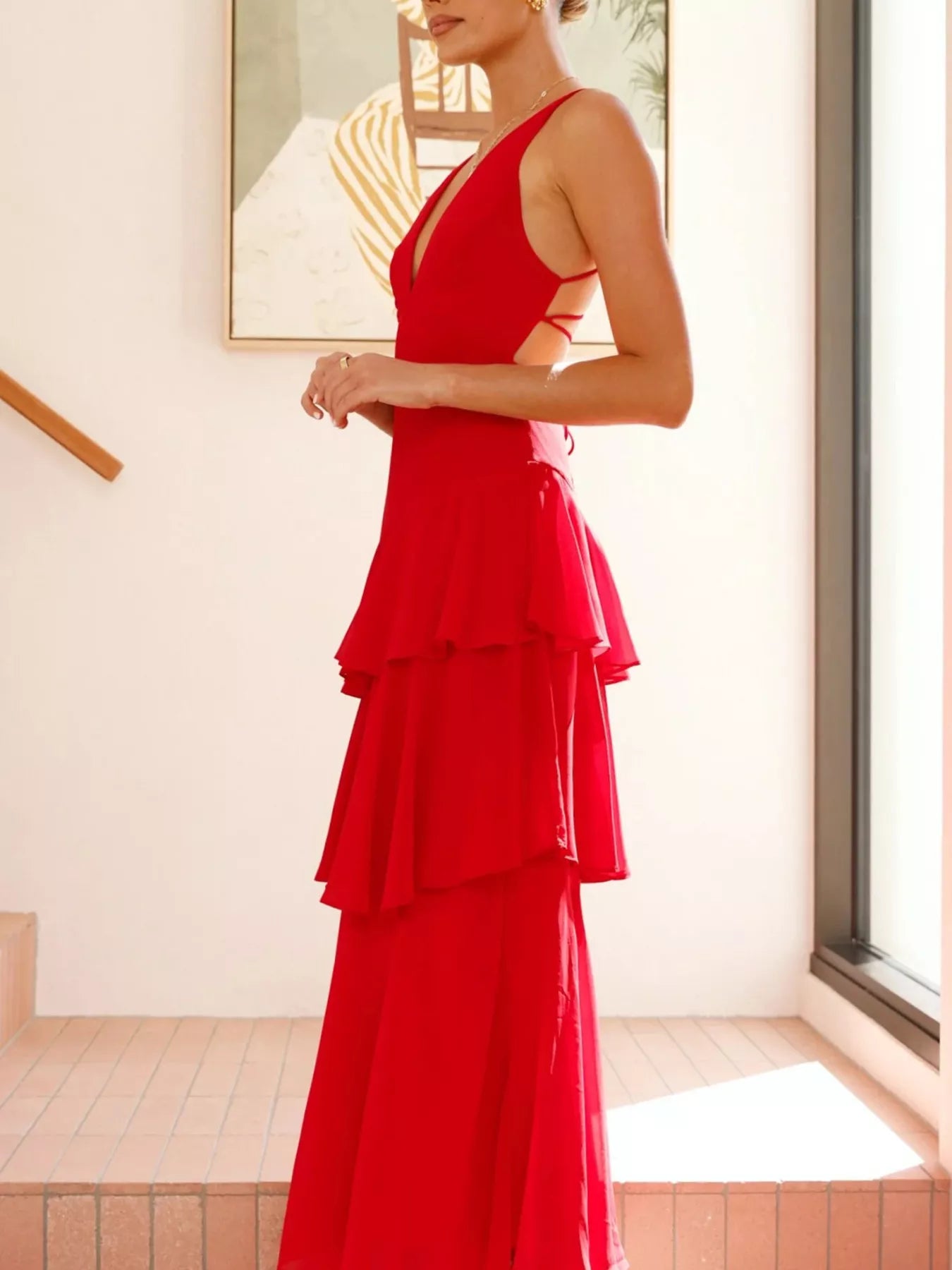Yellow Sleeveless Ruffled Tiered Maxi Dress for Summer Events