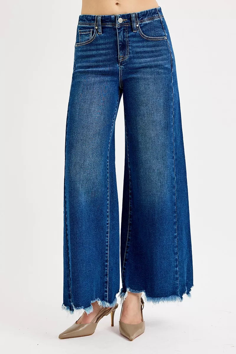 RISEN Plus Size High Rise Ankle Wide Jeans For Curvy Women Flattering Modern Wide Leg Denim