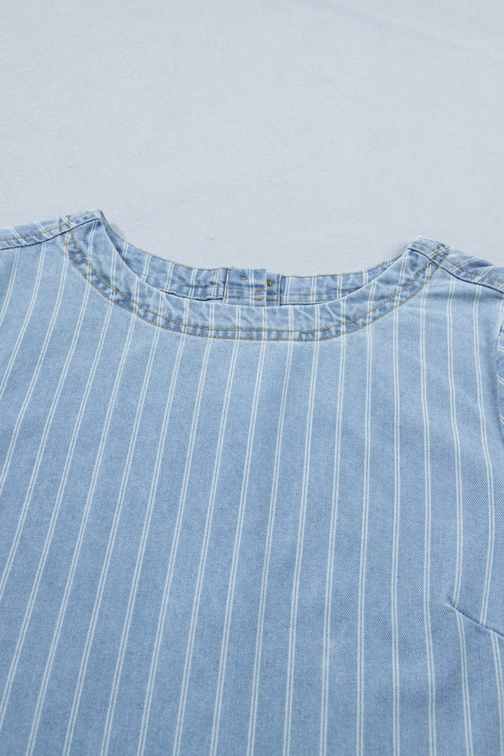 Sky Blue Stripe Buttoned Back T-Shirt Denim Mini Dress