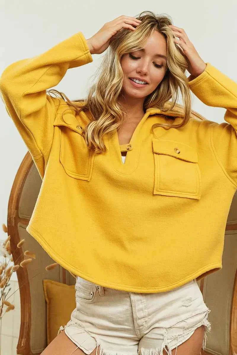 BiBi Fleece Collared Women's Sweatshirt with Flap Pockets