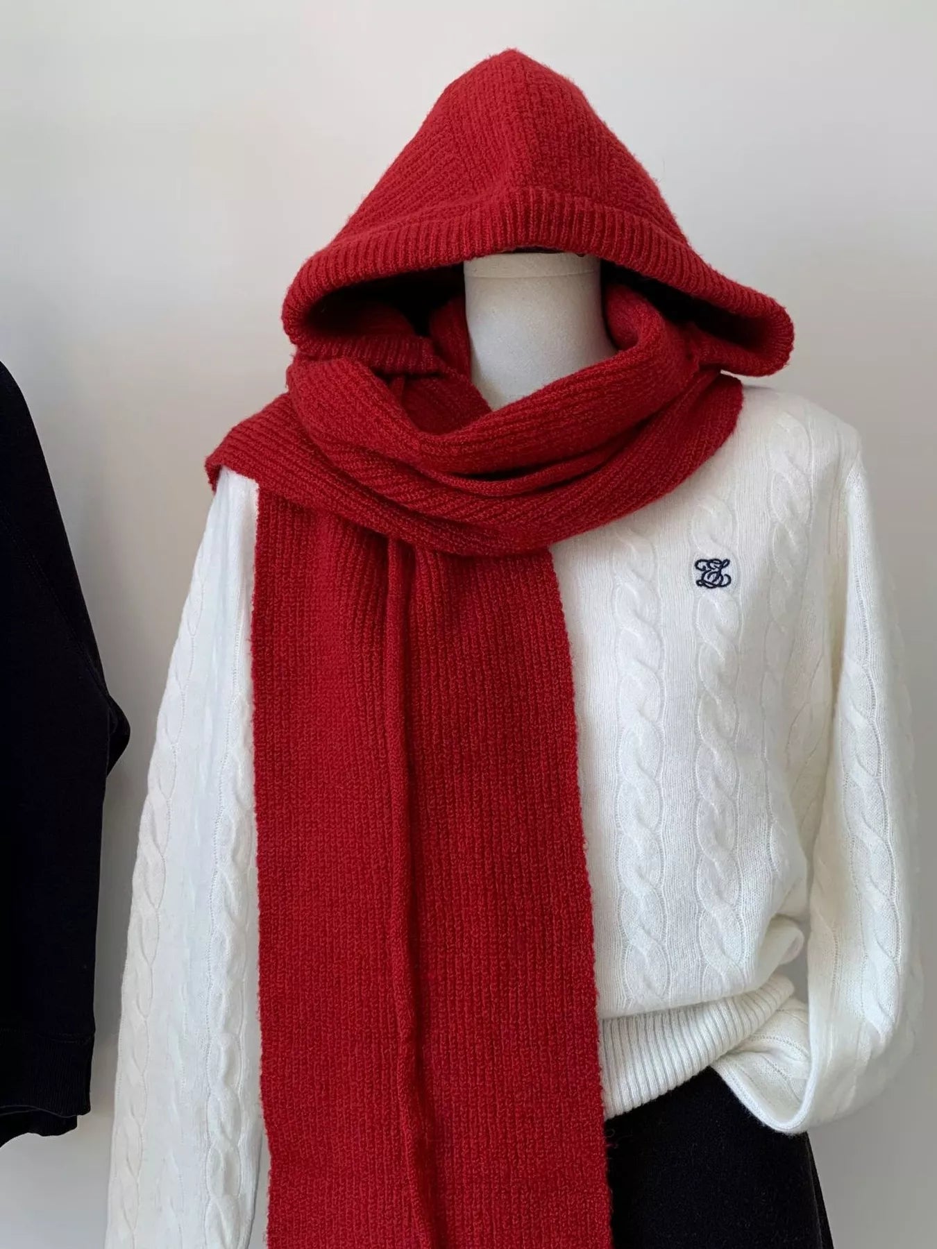 Wool Knit Scarf Hat - Solid Color Unisex