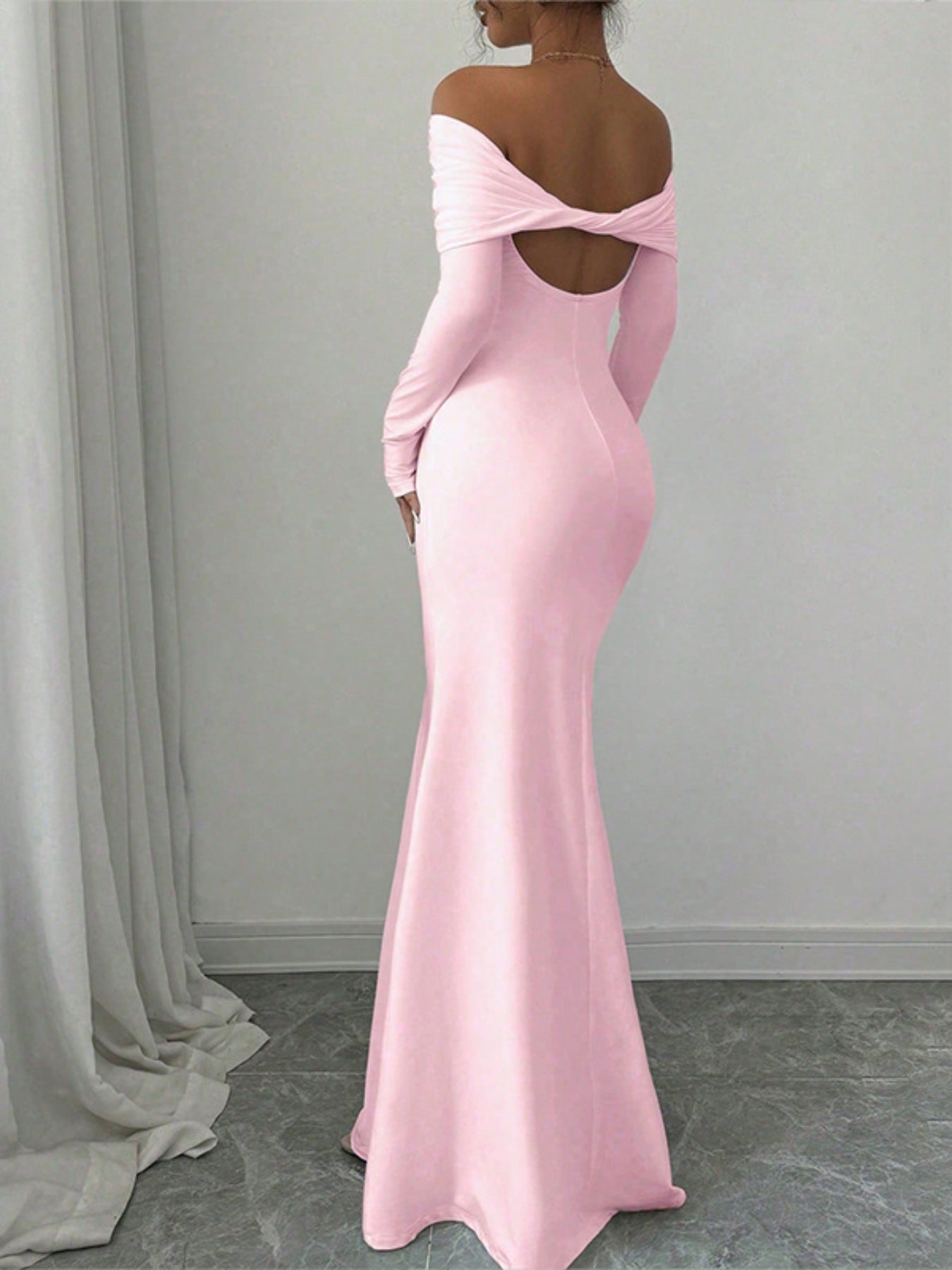 White Off-Shoulder Long Sleeve Bodycon Maxi Dress