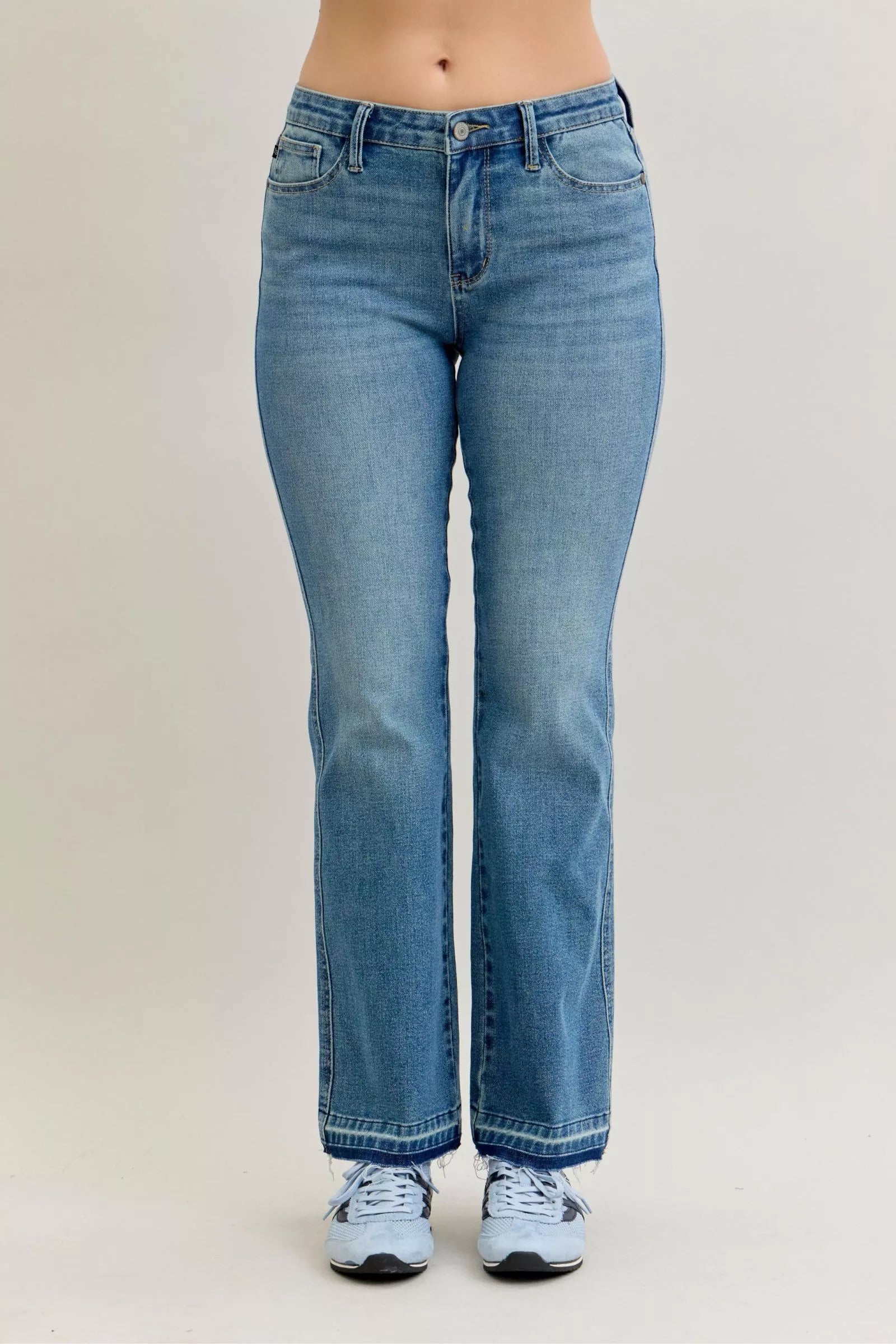 Judy Blue Plus Size Jeans Mid Rise Slim Bootcut Tummy Control Release Hem For Curvy Women
