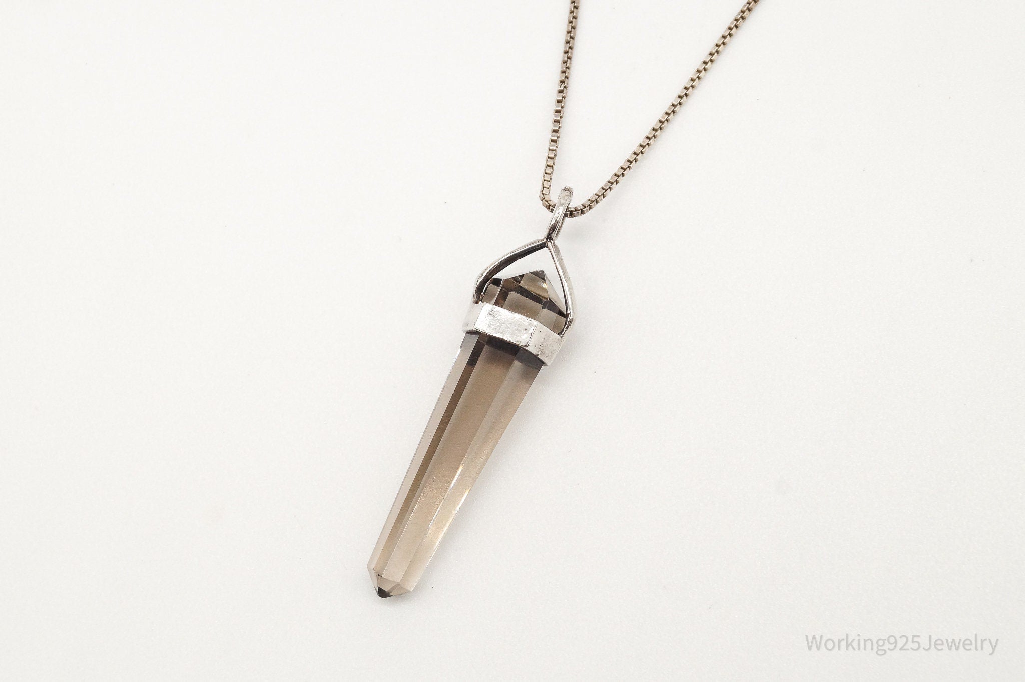 Vintage Large Smoky Topaz Sterling Silver Necklace