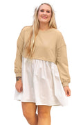 Apricot Color Block Patchwork Ruffled Plus Size Mini Dress