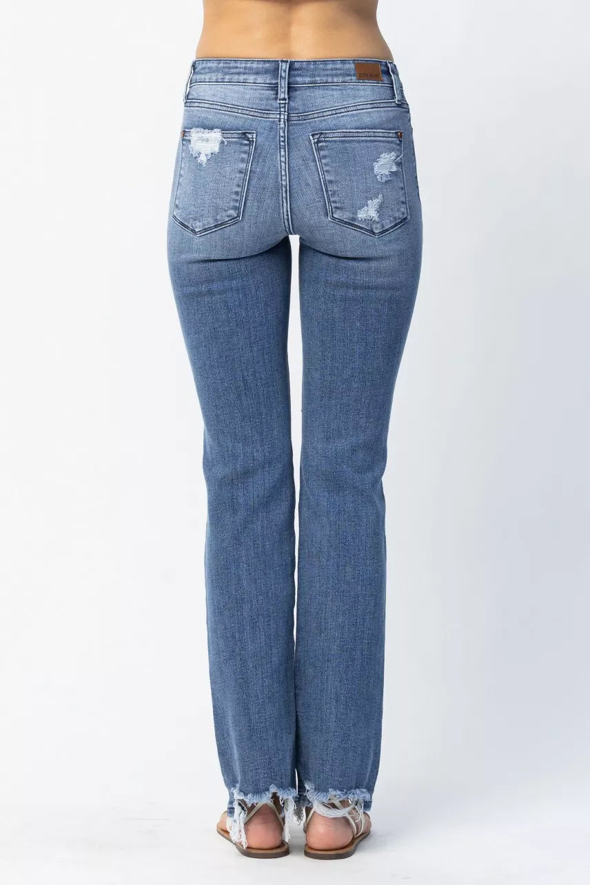 Judy Blue Plus Size Mid Rise Destroyed Straight Jeans Distressed Everyday Look For Women