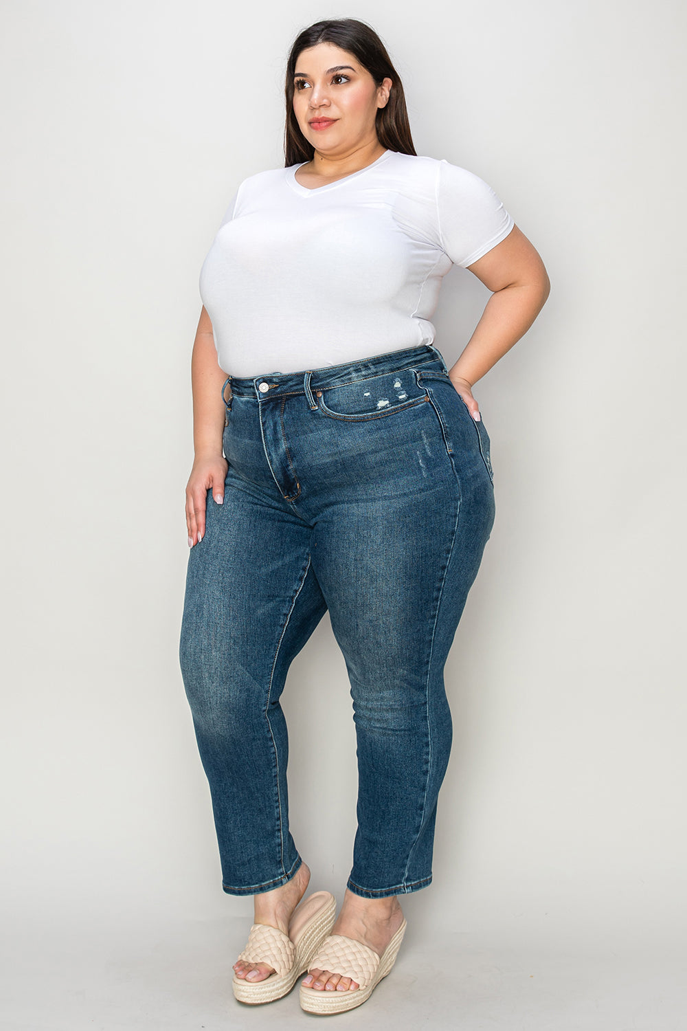 Judy Blue Tummy Control High Waist Slim Jeans For Women Full Size Midsection Smoothing Figure Flattering