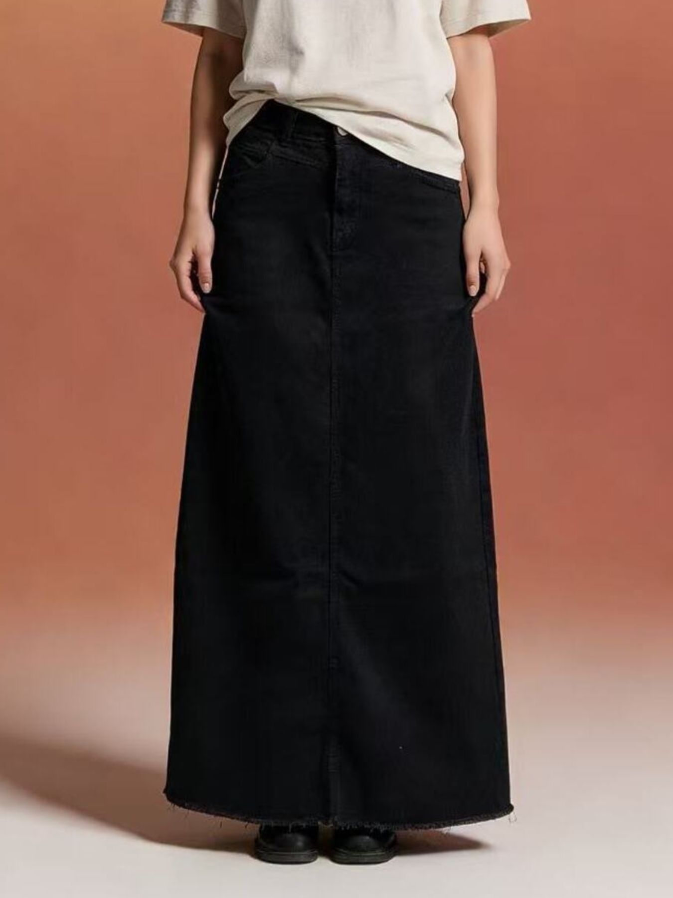 Raw Hem Maxi Denim Skirt