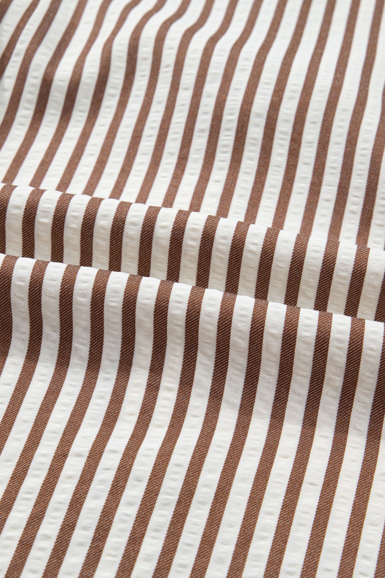 Brown Stripe Knot Waist Puff Sleeve Button Down Mini Shirt Dress