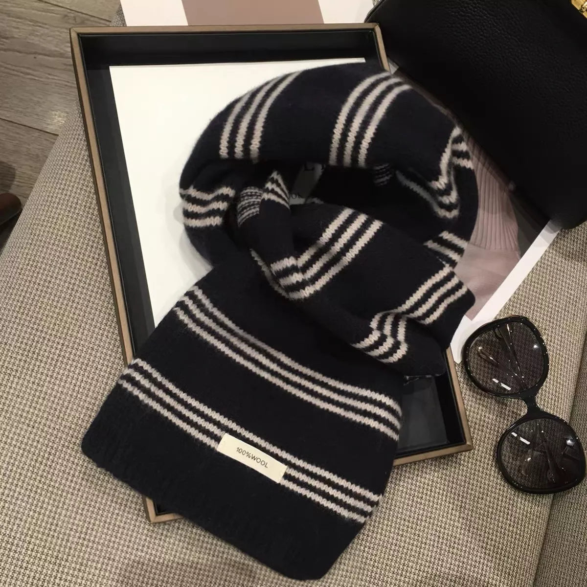 Wool Striped Contrast Knit Scarf for Women and Men