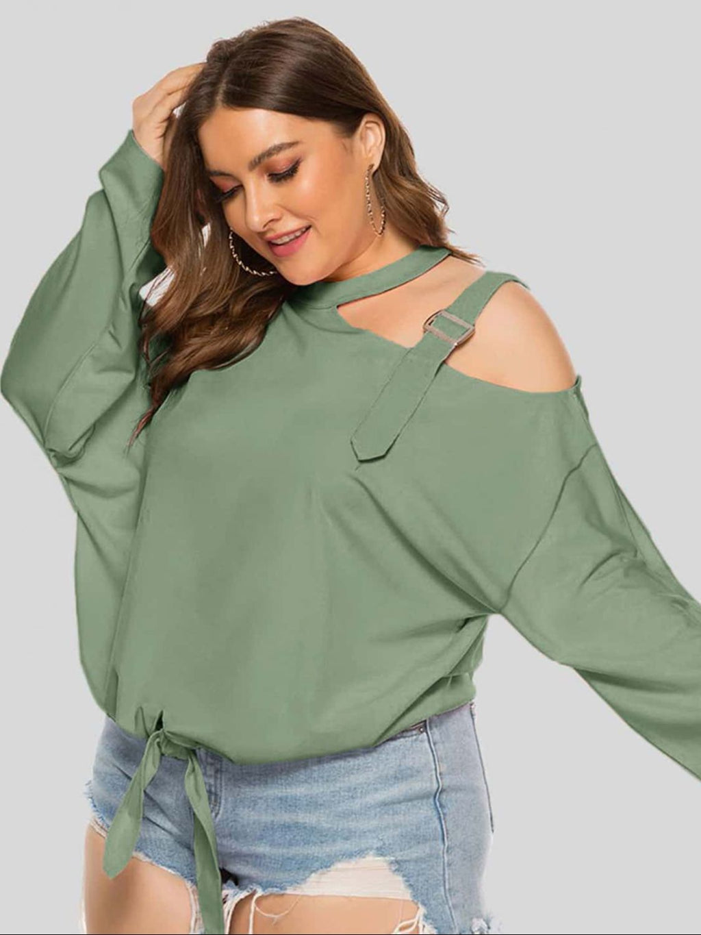 Plus Size Cold-Shoulder Tied Top See size chart under “more details”