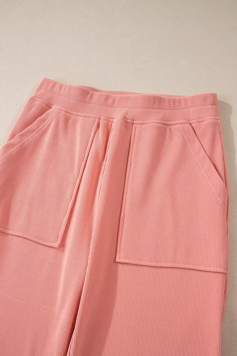 Women's Ribbed Round Neck Two-Piece Lounge Set with Pockets