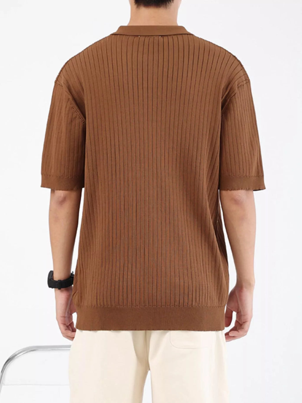Men's Plus Size Ribbed Knit Short Sleeve Polo