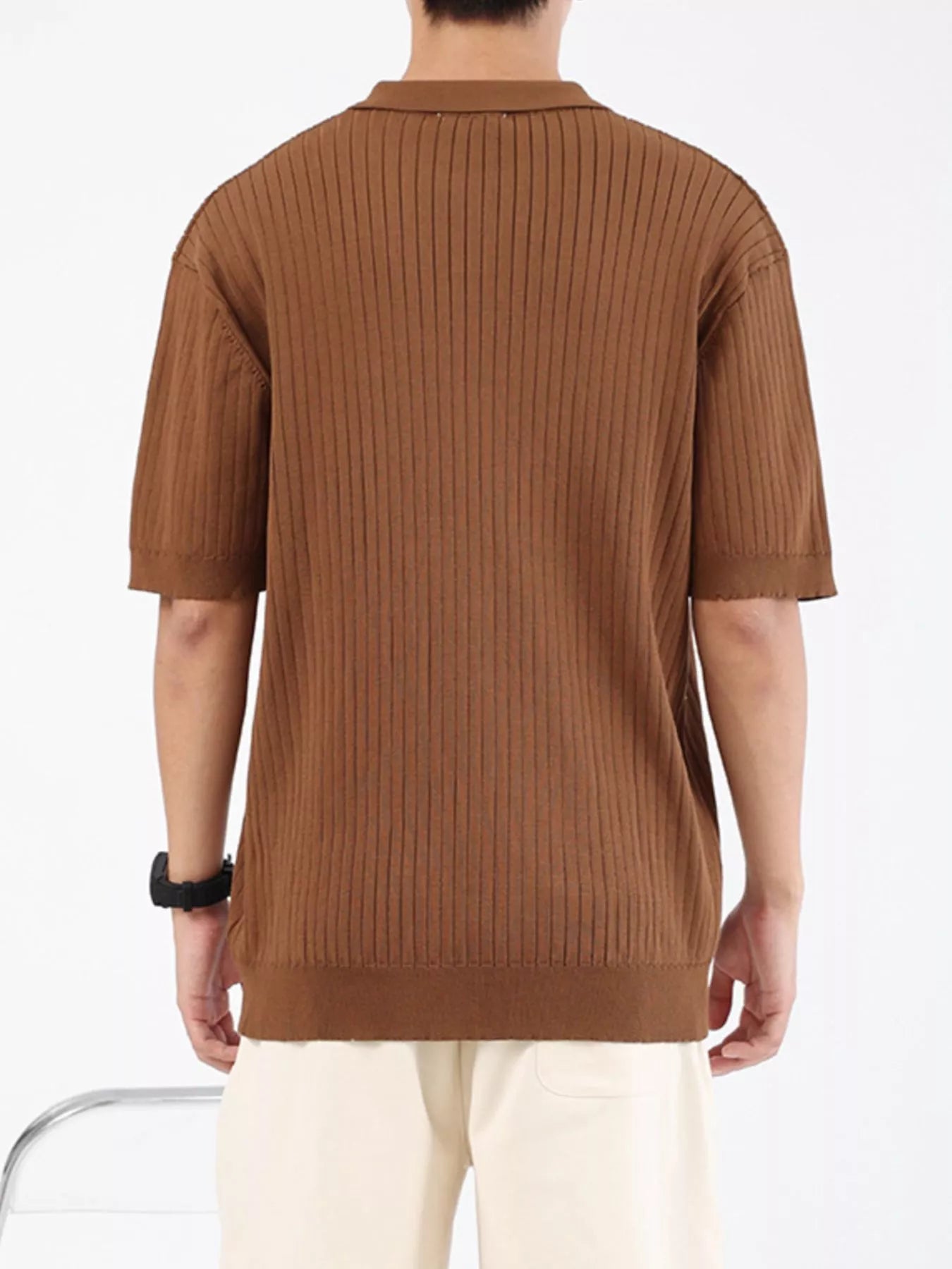 Men's Plus Size Ribbed Knit Short Sleeve Polo