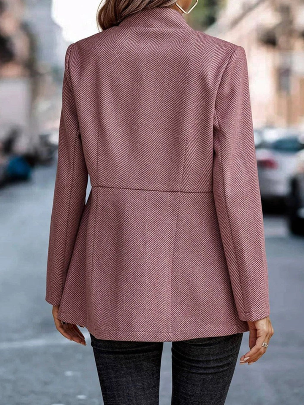 Women's Slim Fit Herringbone Open Front Blazer Jacket
