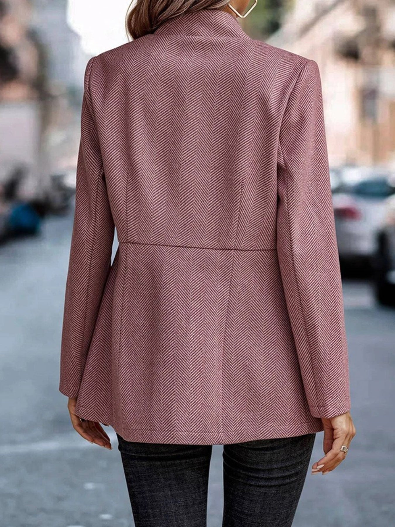 Women's Slim Fit Herringbone Open Front Blazer Jacket
