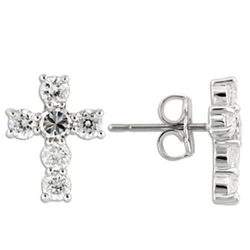 0W155 - Rhodium 925 Sterling Silver Earrings with AAA Grade CZ  in