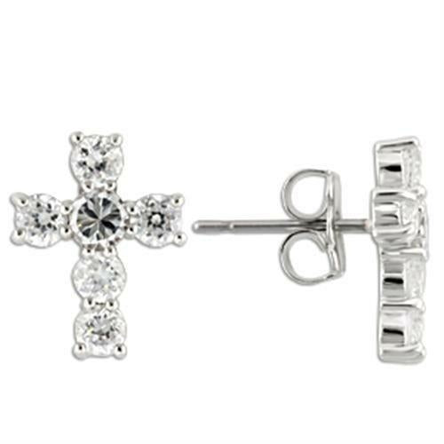 0W155 - Rhodium 925 Sterling Silver Earrings with AAA Grade CZ  in