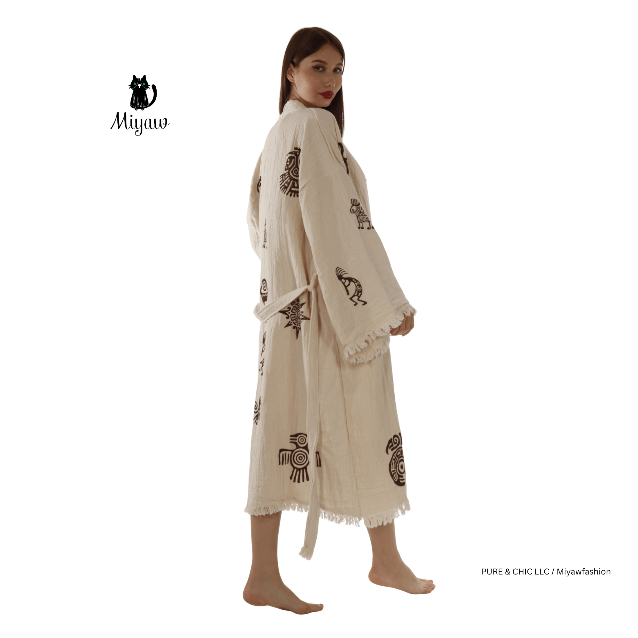 Aztec Bathrobe – Long Lightweight Plush Fleece Robe for Women