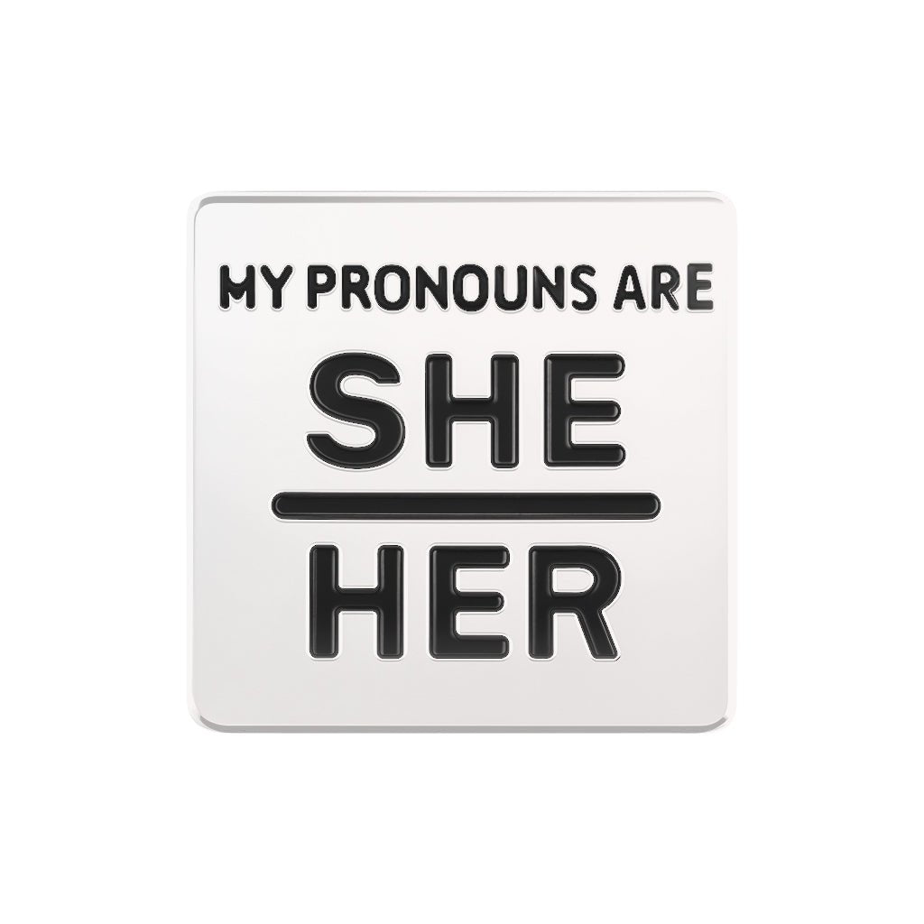 Silver Square My Pronouns Are She Her Pins