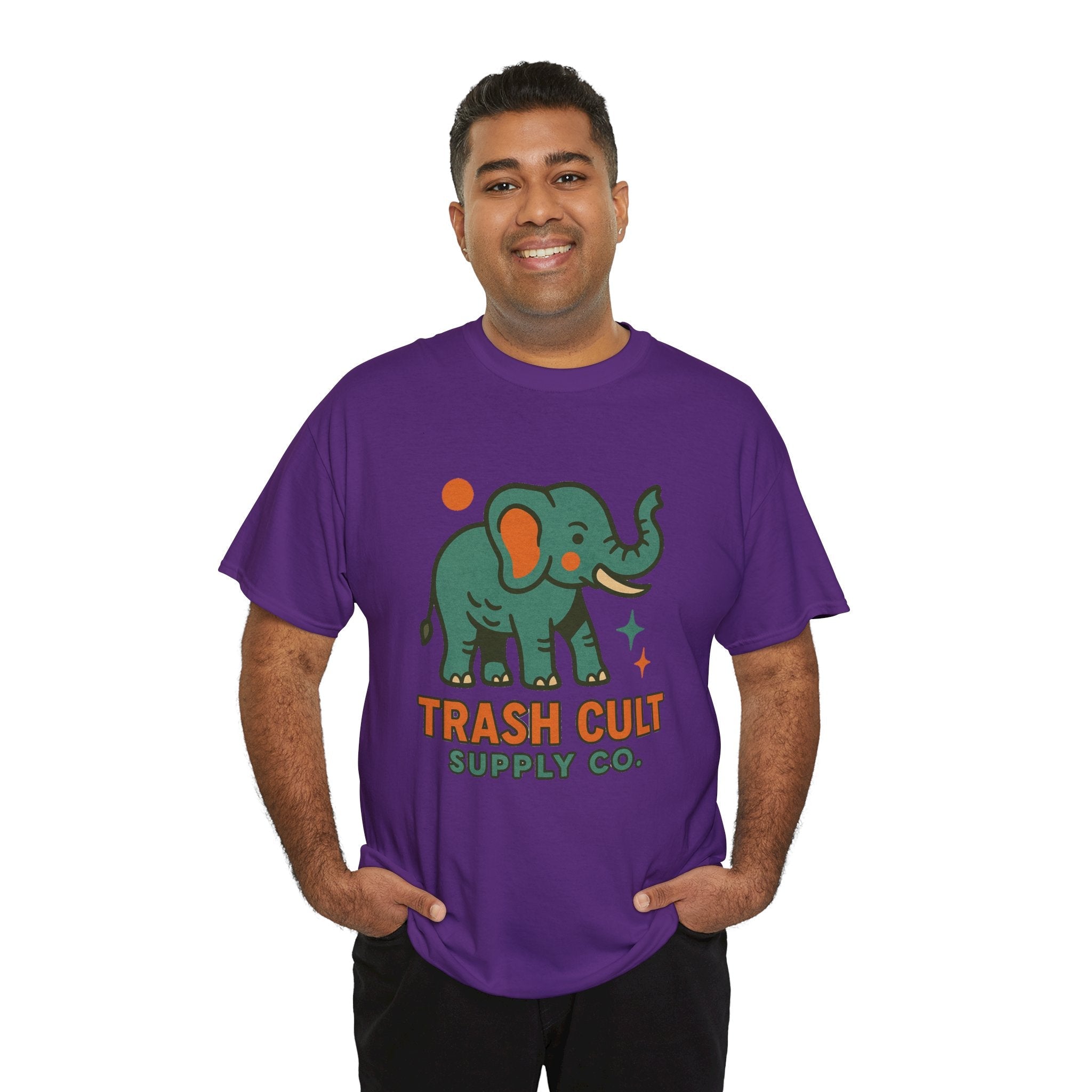 Trash Cult Elephant Unisex Heavy Cotton Tee, Eco-Friendly Shirt, Cool Casual Tee, Gift for Animal Lovers, Vintage Style T-Shirt
