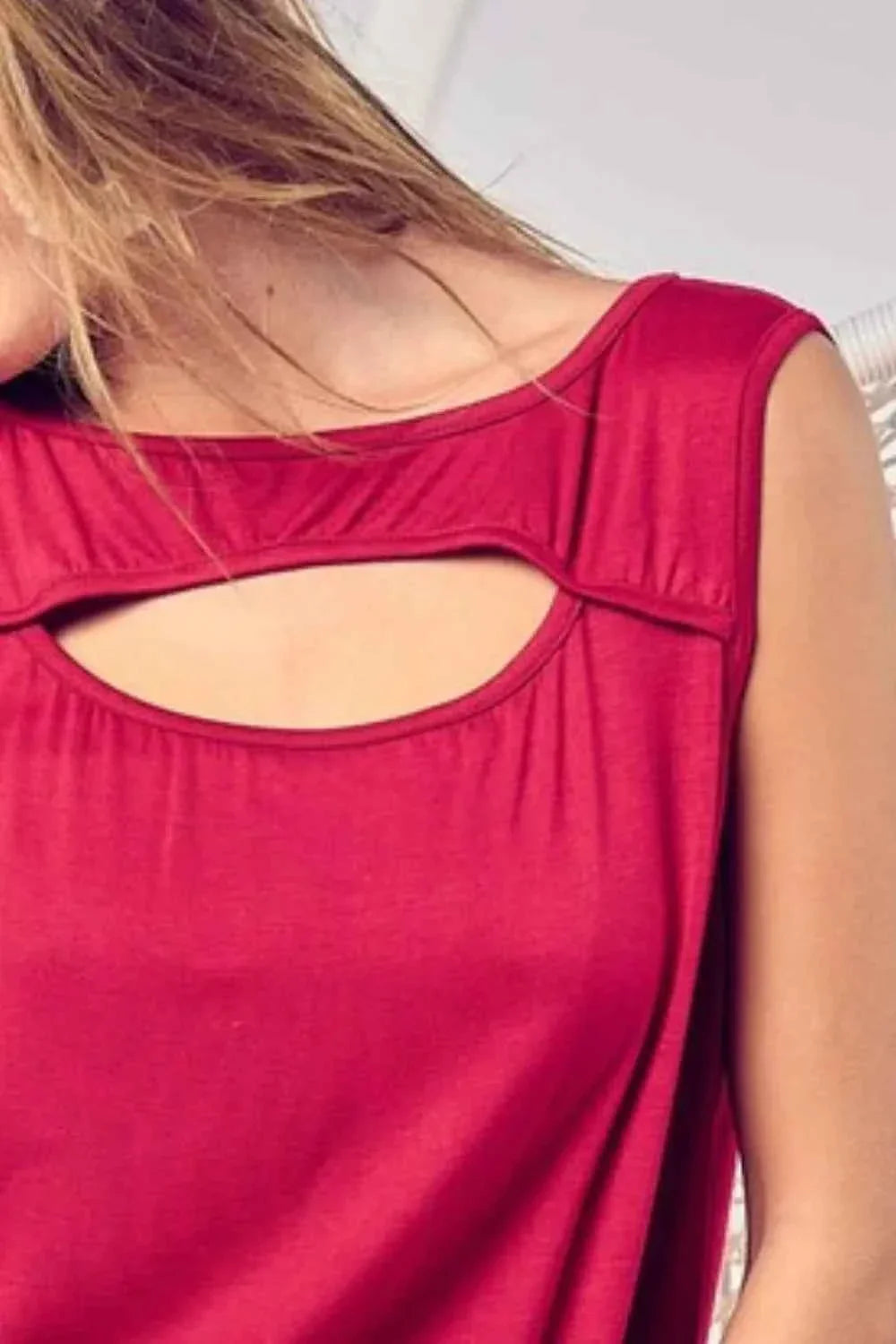 BiBi Rayon Sleeveless Cut Out Front Women's Top