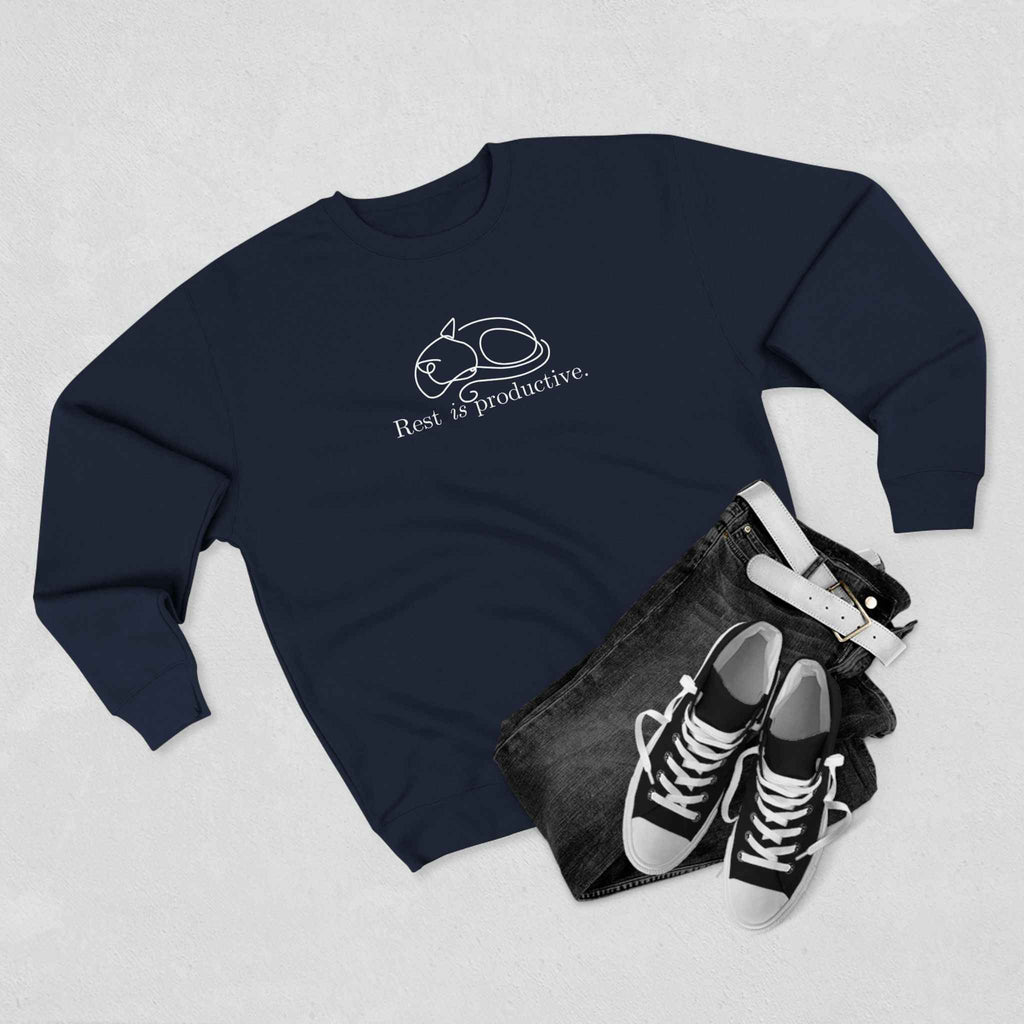 “Rest Is Productive” Minimalist Cat Sweatshirt – Comfort Fleece Pullover