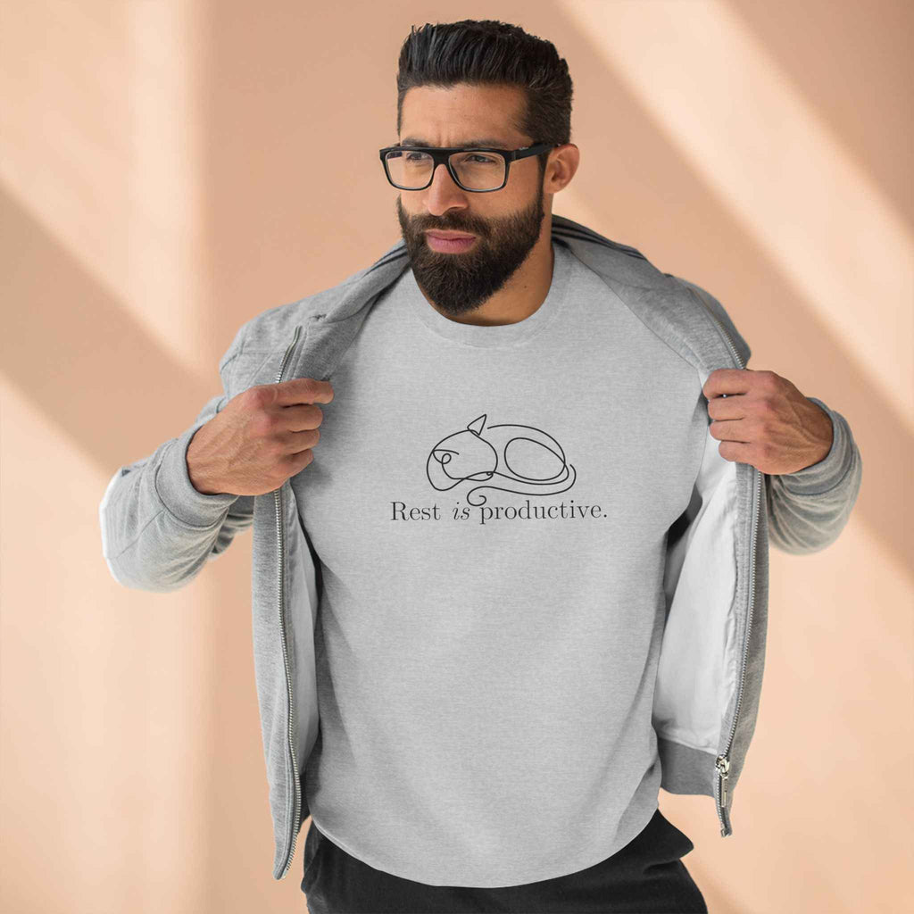 “Rest Is Productive” Minimalist Cat Sweatshirt – Comfort Fleece Pullover