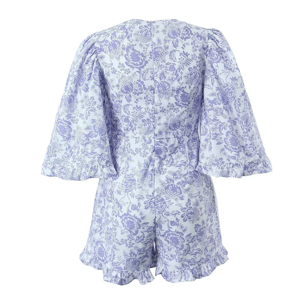 Early Spring V neck Lace up Waist Controlled Slimming Casual Romper