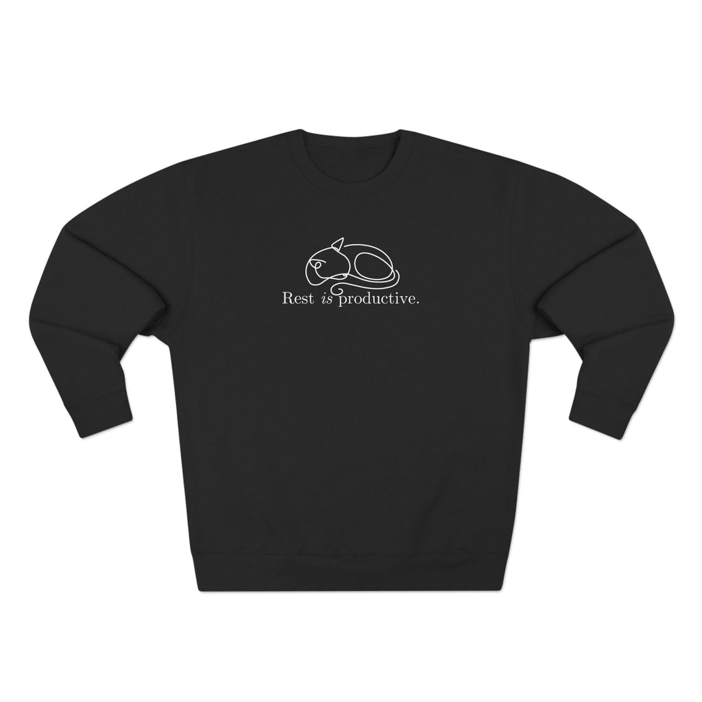 “Rest Is Productive” Minimalist Cat Sweatshirt – Comfort Fleece Pullover