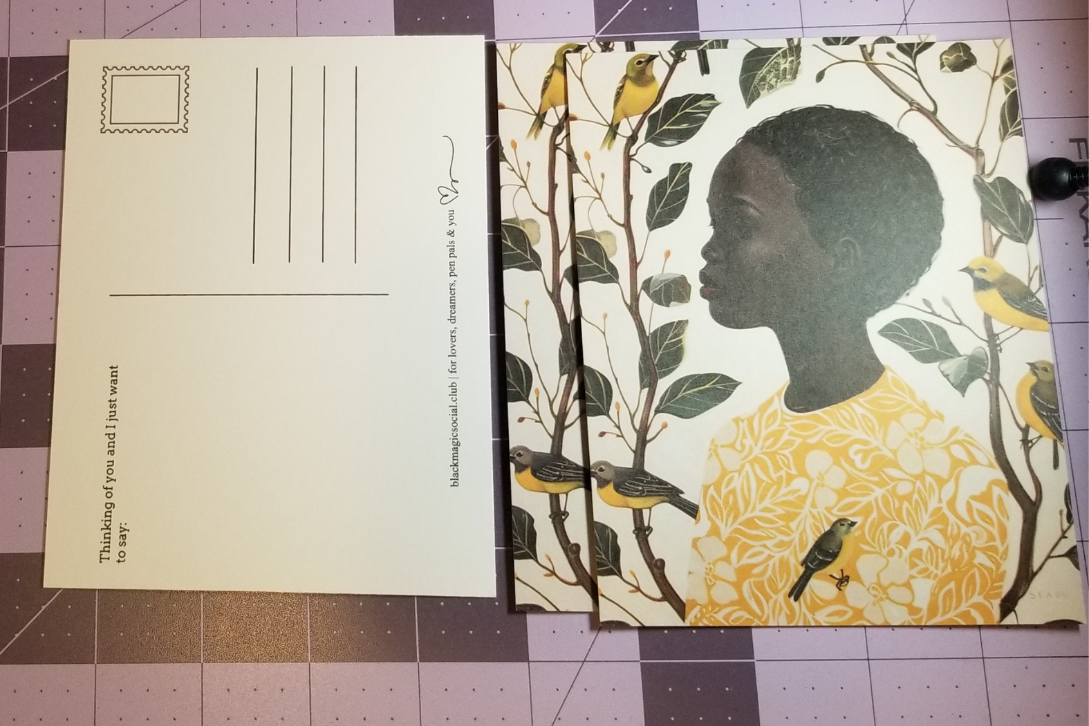 Black Girl Art Postcard - Of Bird and Bloom - Botanical Elegance