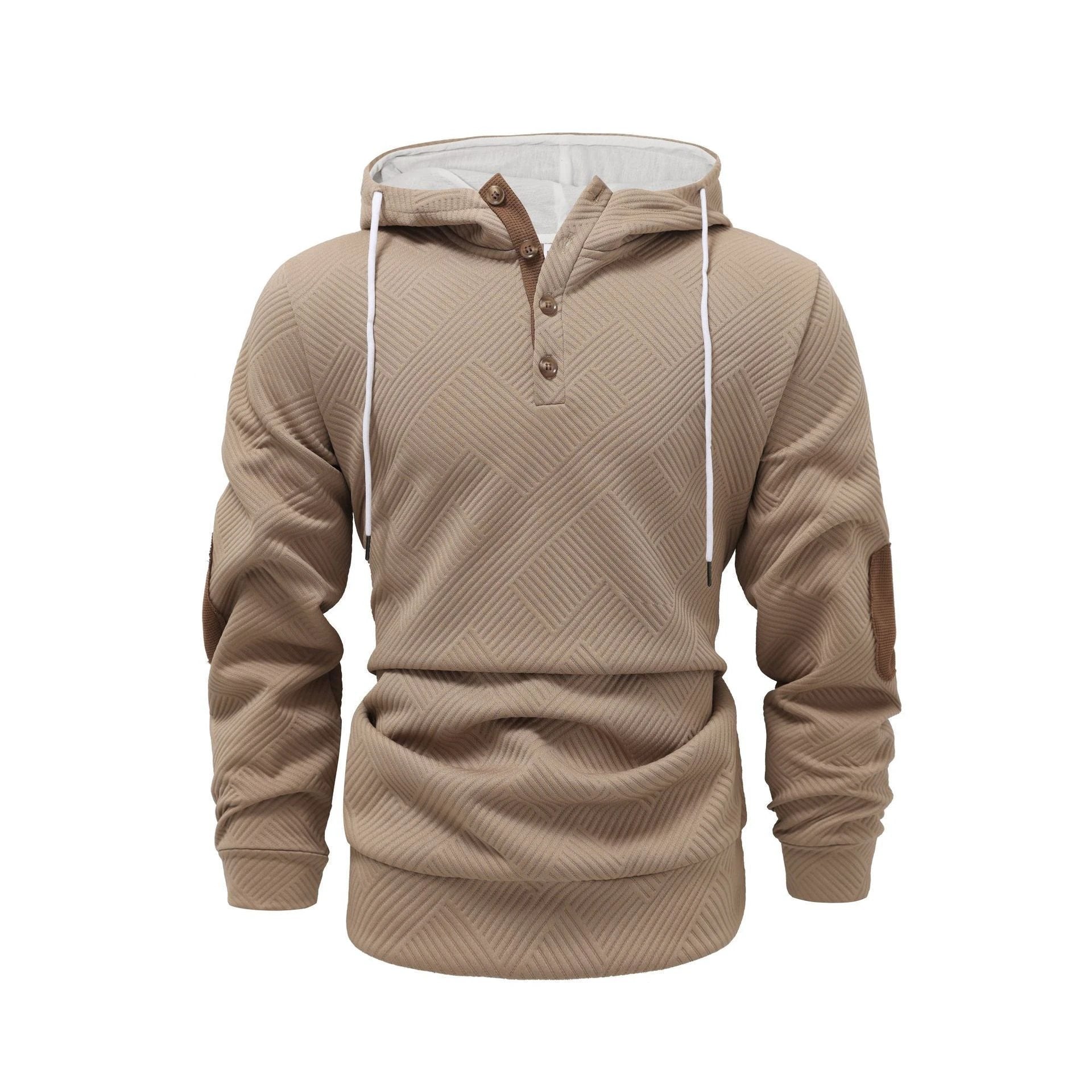 Men's Solid Color Loose Jacquard Hooded Sweater