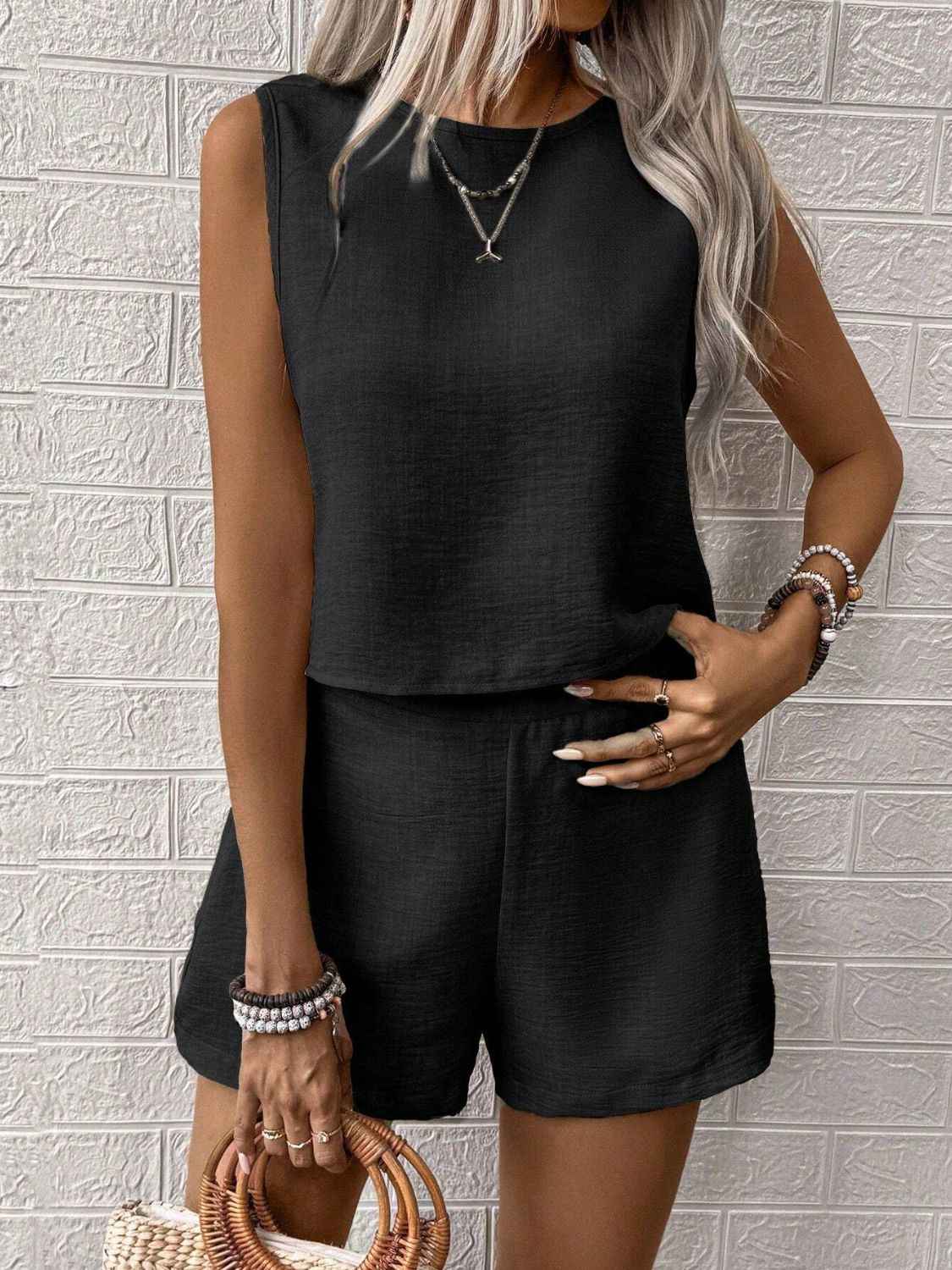 Round Neck Sleeveless Top & Shorts Set