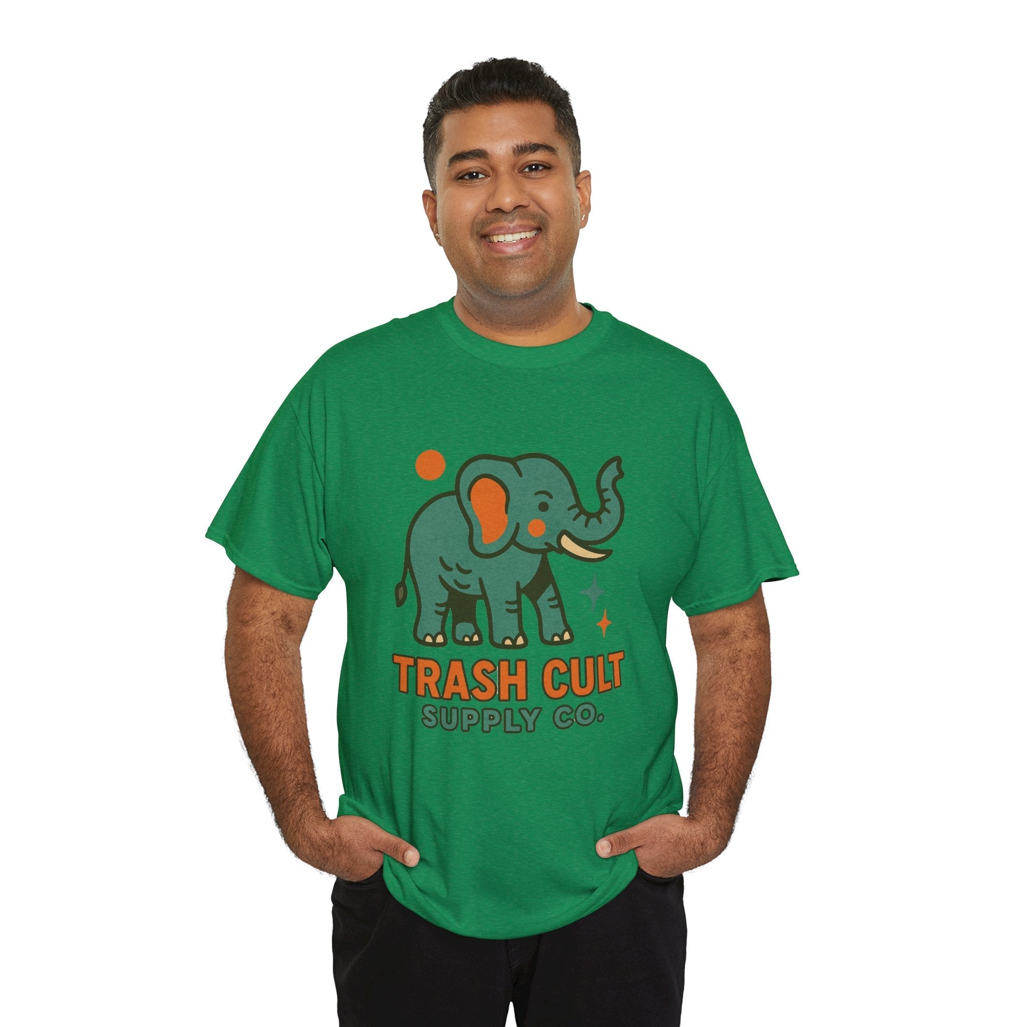Trash Cult Elephant Unisex Heavy Cotton Tee, Eco-Friendly Shirt, Cool Casual Tee, Gift for Animal Lovers, Vintage Style T-Shirt