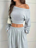 Full Size Boat Neck Crop Top & Wide Leg Pants Set Plus Size
