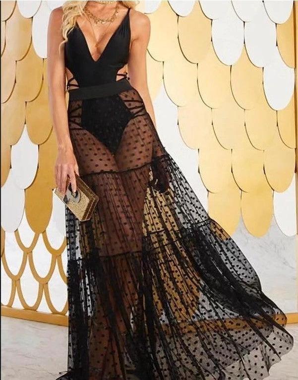 Mesh patchwork skirt