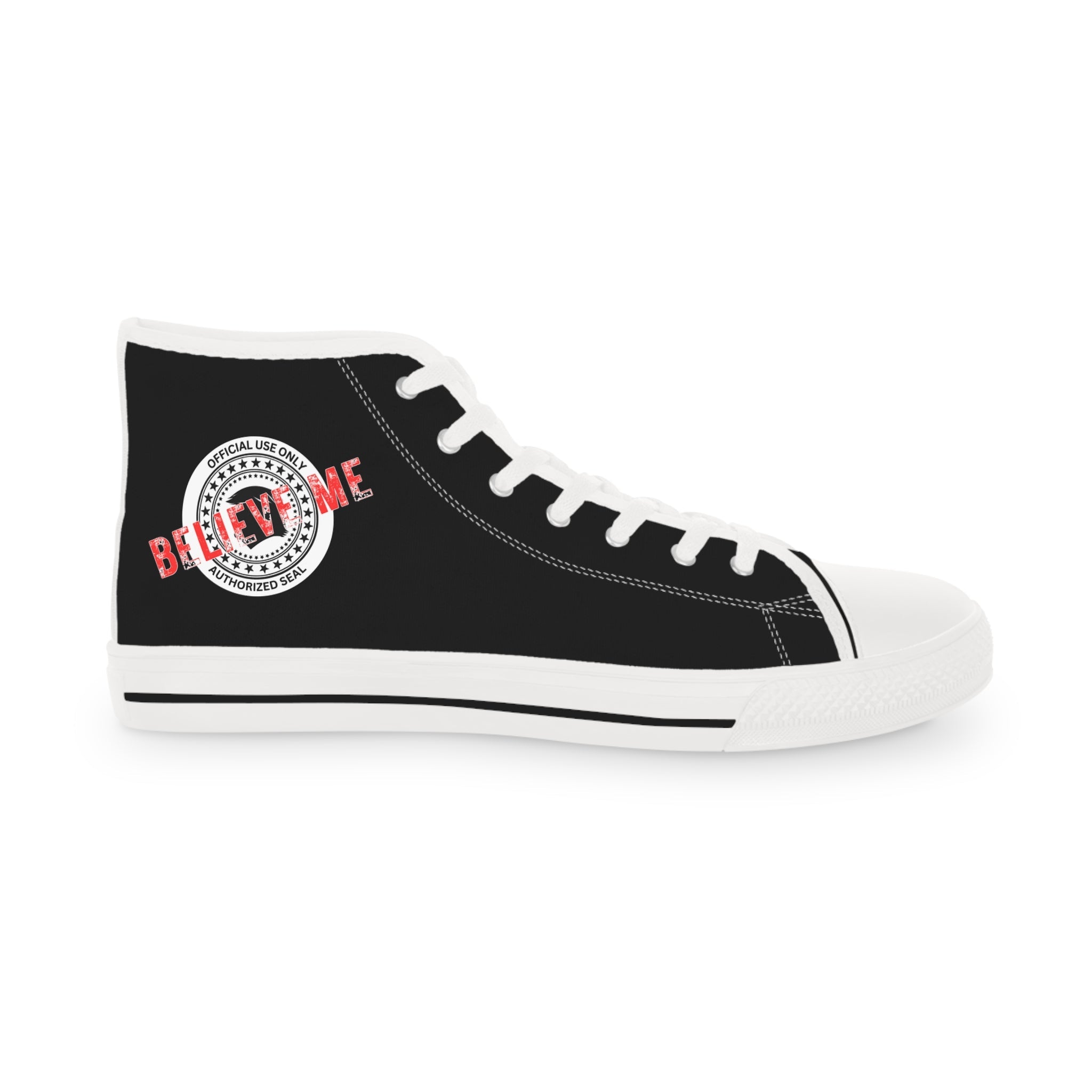 Believe Me Men’s High-Top Sneakers – Political Parody Statement Shoes