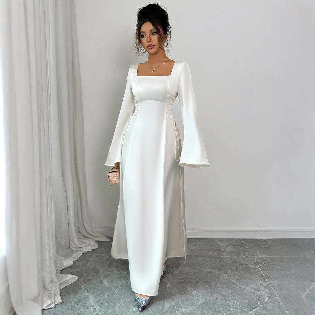 Elegant Solid Color Long Sleeve Dress Women's Clothing