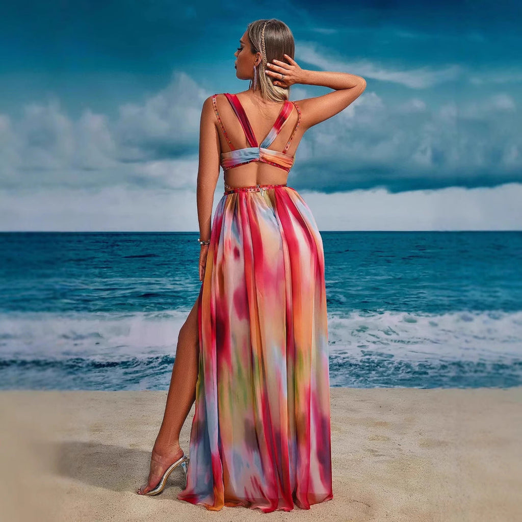 Fashion Personality Female Split Tied Dress See size chart under “more details”