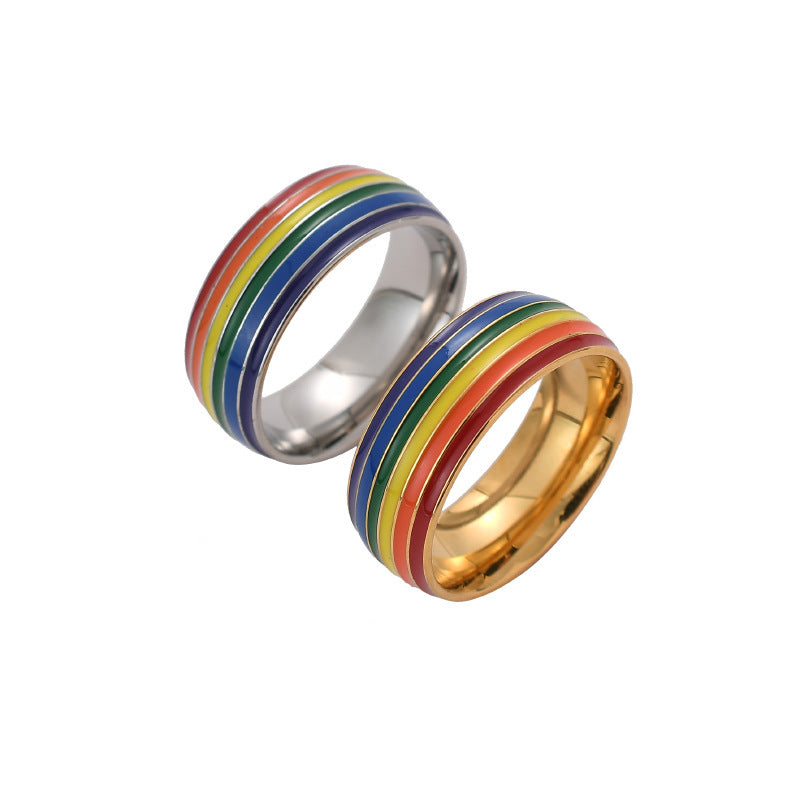 Fashion Rainbow Pride Ring Women Men Gay Lesbian LGBT Stainless Steel
