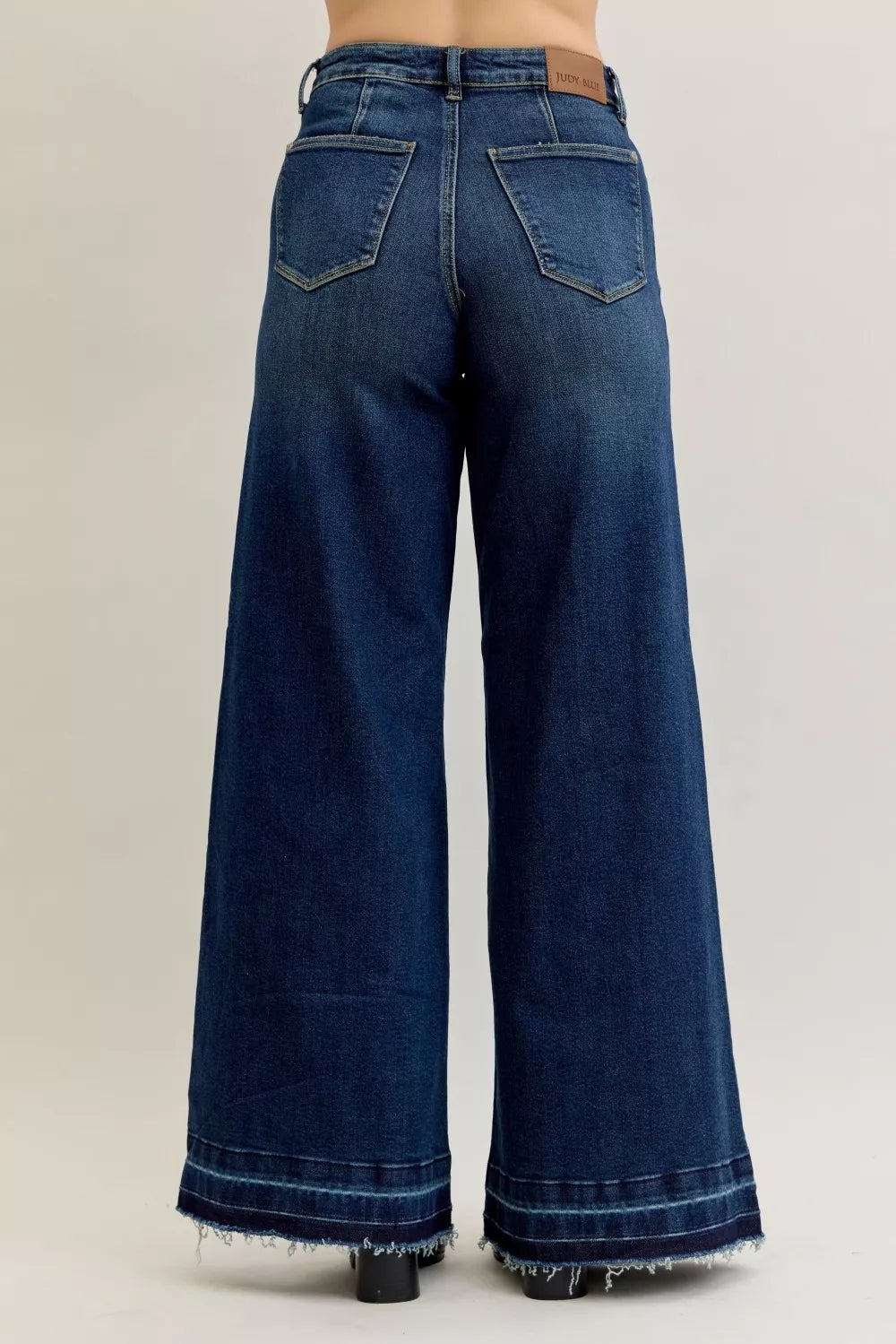 Judy Blue High Waist Palazzo Jeans With Front Patch Pockets Flattering Stretchy Denim For Women