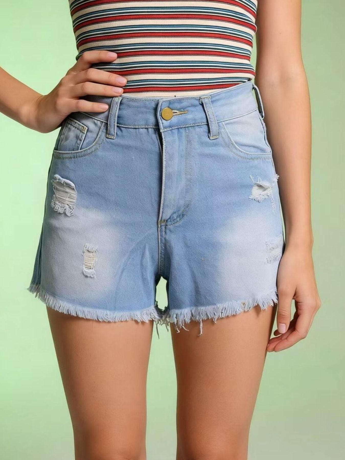 Women's High Rise Distressed Frayed Hem Denim Shorts